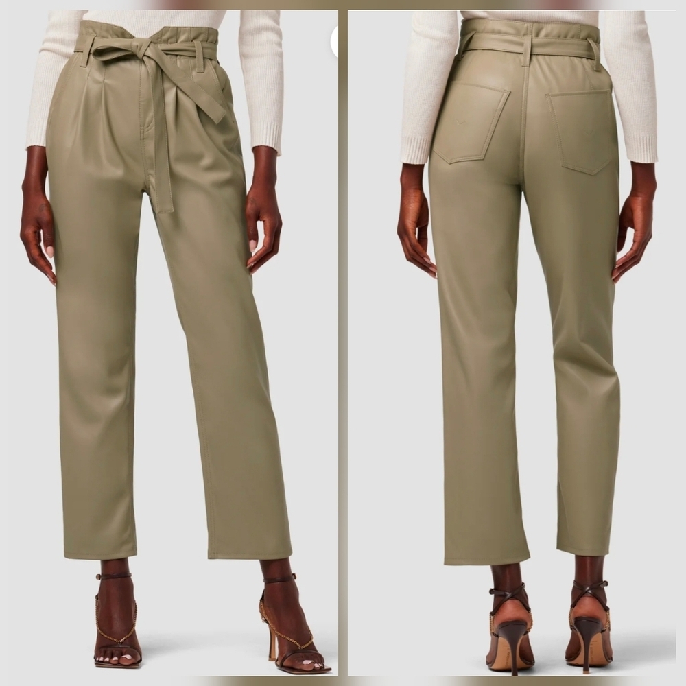 ❤️ NWOT! HUDSON JEANS REMI VEGAN LEATHER HIGH RISE PAPERBAG STRAIGHT ANKLE PANTS
